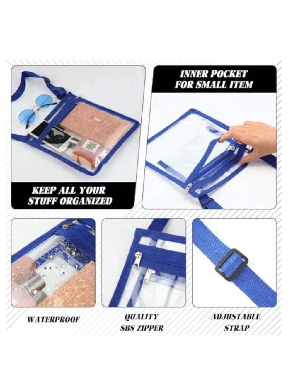 20 Pack Clear Crossbody Bags with Adjustable Strap, PVC Stadium Approved for